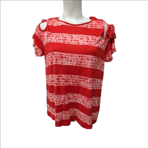 Michael Kors Red and White Relaxed Cut Out T-Shirt